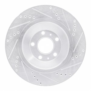 Audi A8 Brake Rotor (1) - Rear Left - R1 Concepts - Drilled & Slotted - Silver - `04-`18